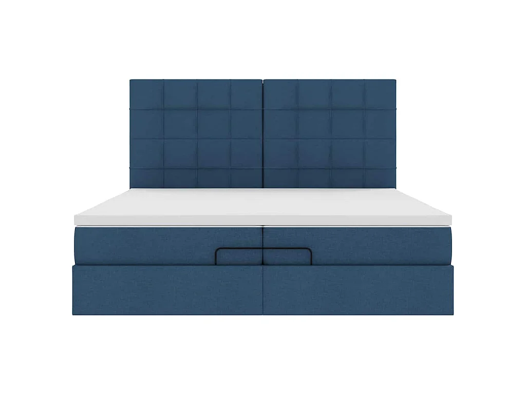 Estrutura de cama otomana com colchões 200x200cm tecido azul