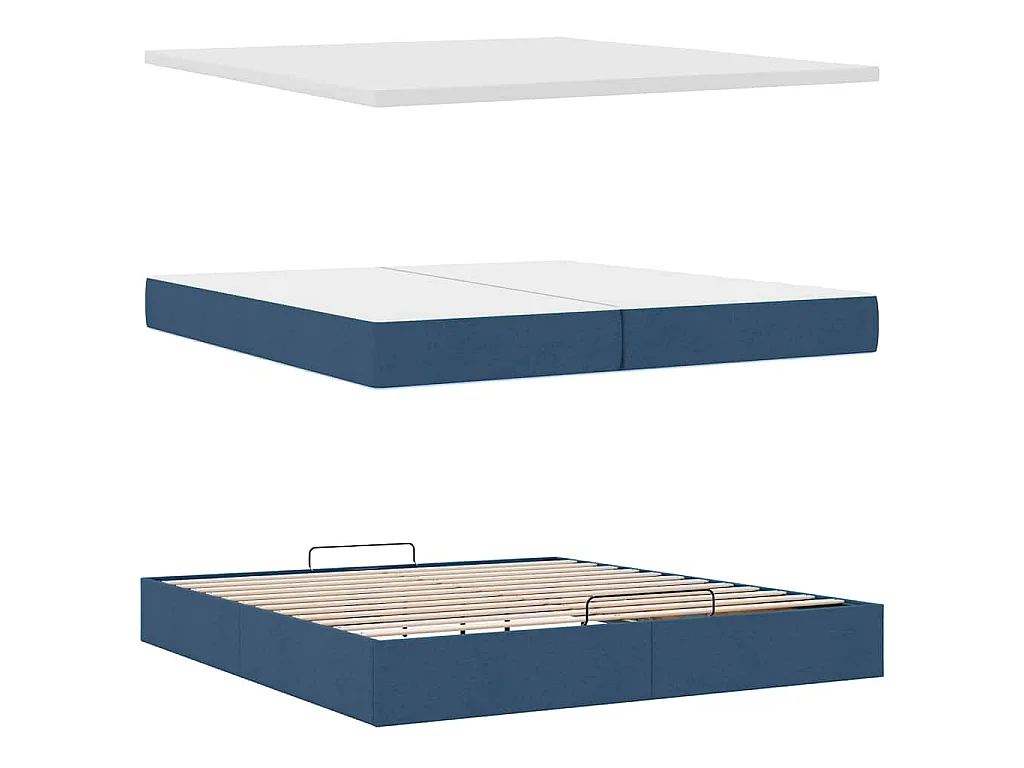 Estrutura de cama otomana com colchões 200x200cm tecido azul