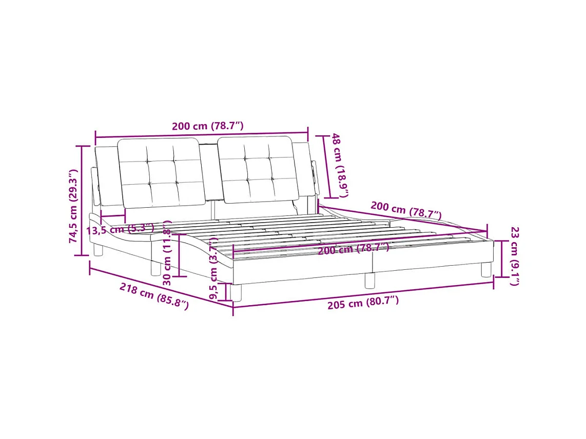 Cadre de lit sans matelas Zadar cappuccino 200x200 cm similicuir