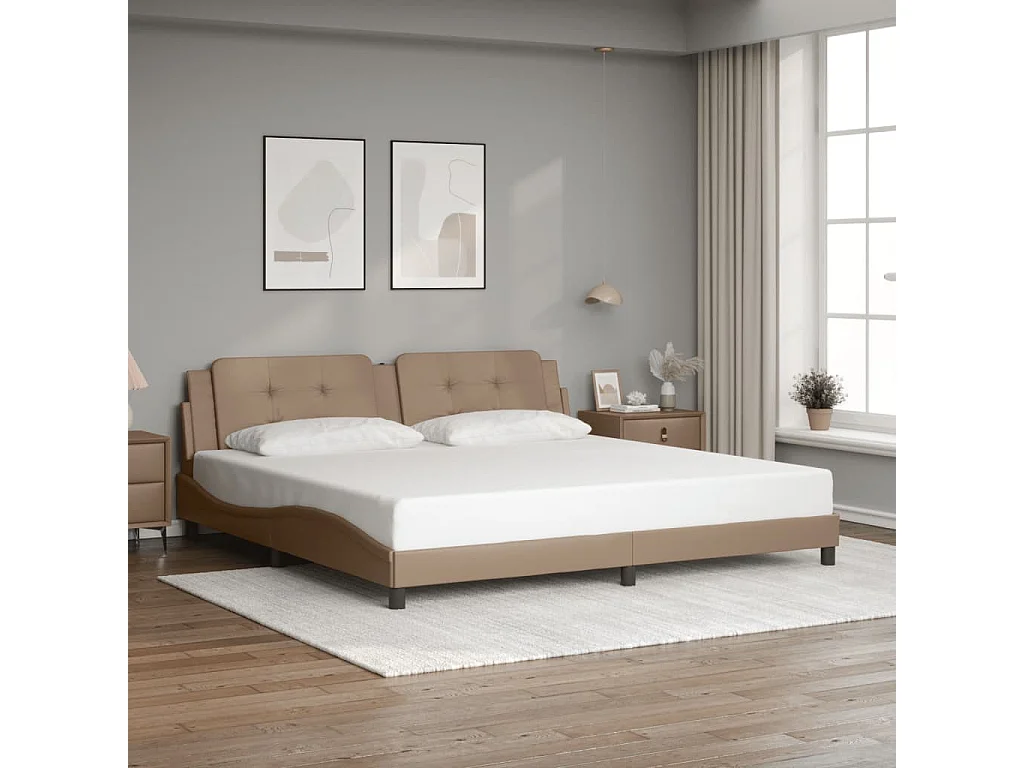Cadre de lit sans matelas Zadar cappuccino 200x200 cm similicuir