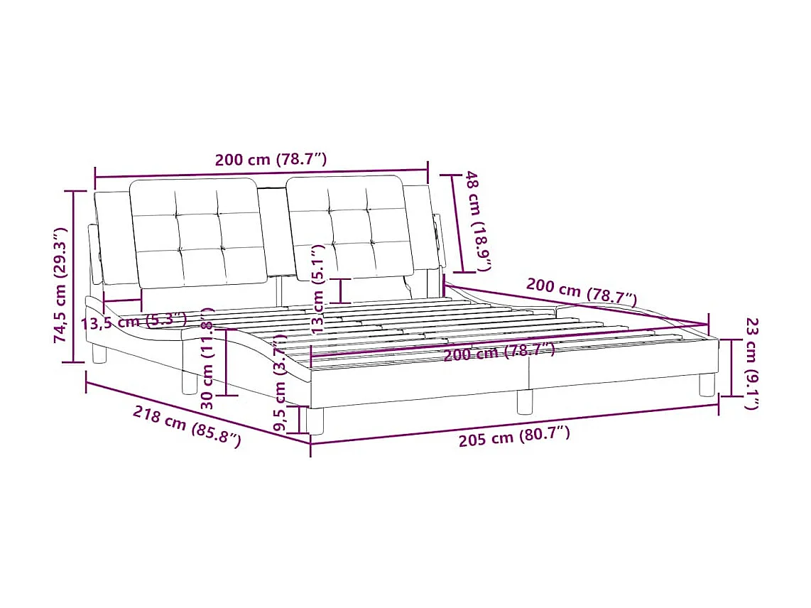 Cadre de lit sans matelas Zadar cappuccino 200x200 cm similicuir