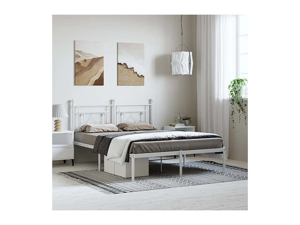 Giroletto con Testiera Metallo Bianco 193x203 cm