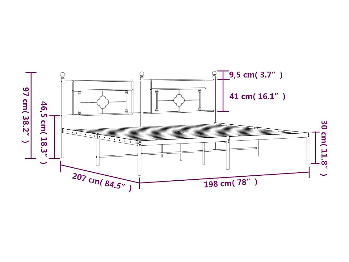 Cadre de lit métal sans matelas et tête de lit blanc 193x203 cm