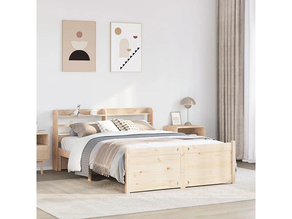 Estrutura de cama c/ cabeceira 150x200 cm pinho maciço