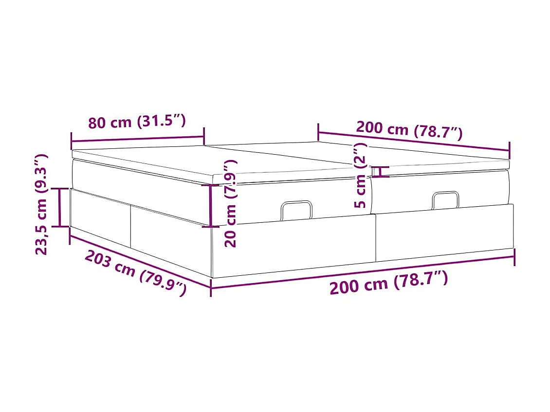 Cadre de lit ottoman avec matelas taupe 200x200cm tissu