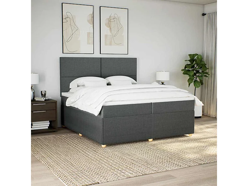 Sommier à lattes de lit avec matelas Gris foncé 200x200cm Tissu