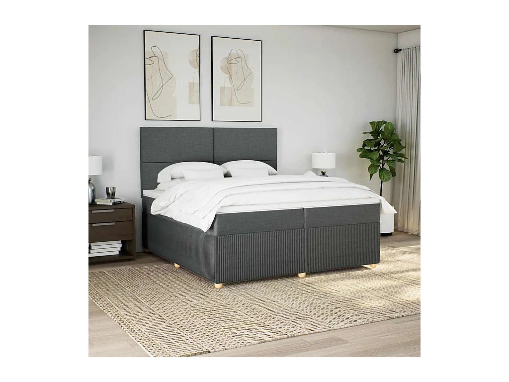 Sommier à lattes de lit avec matelas Gris foncé 200x200cm Tissu