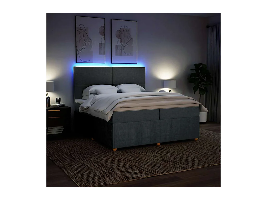 Sommier à lattes de lit avec matelas Gris foncé 200x200cm Tissu