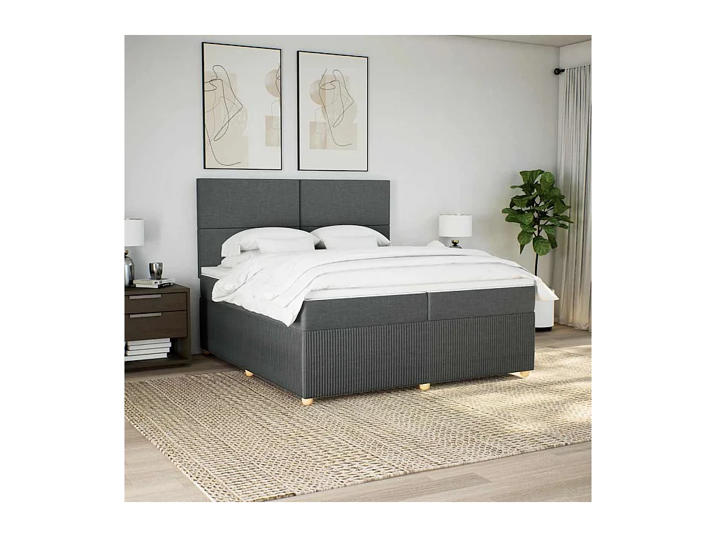Sommier à lattes de lit avec matelas Gris foncé 200x200cm Tissu