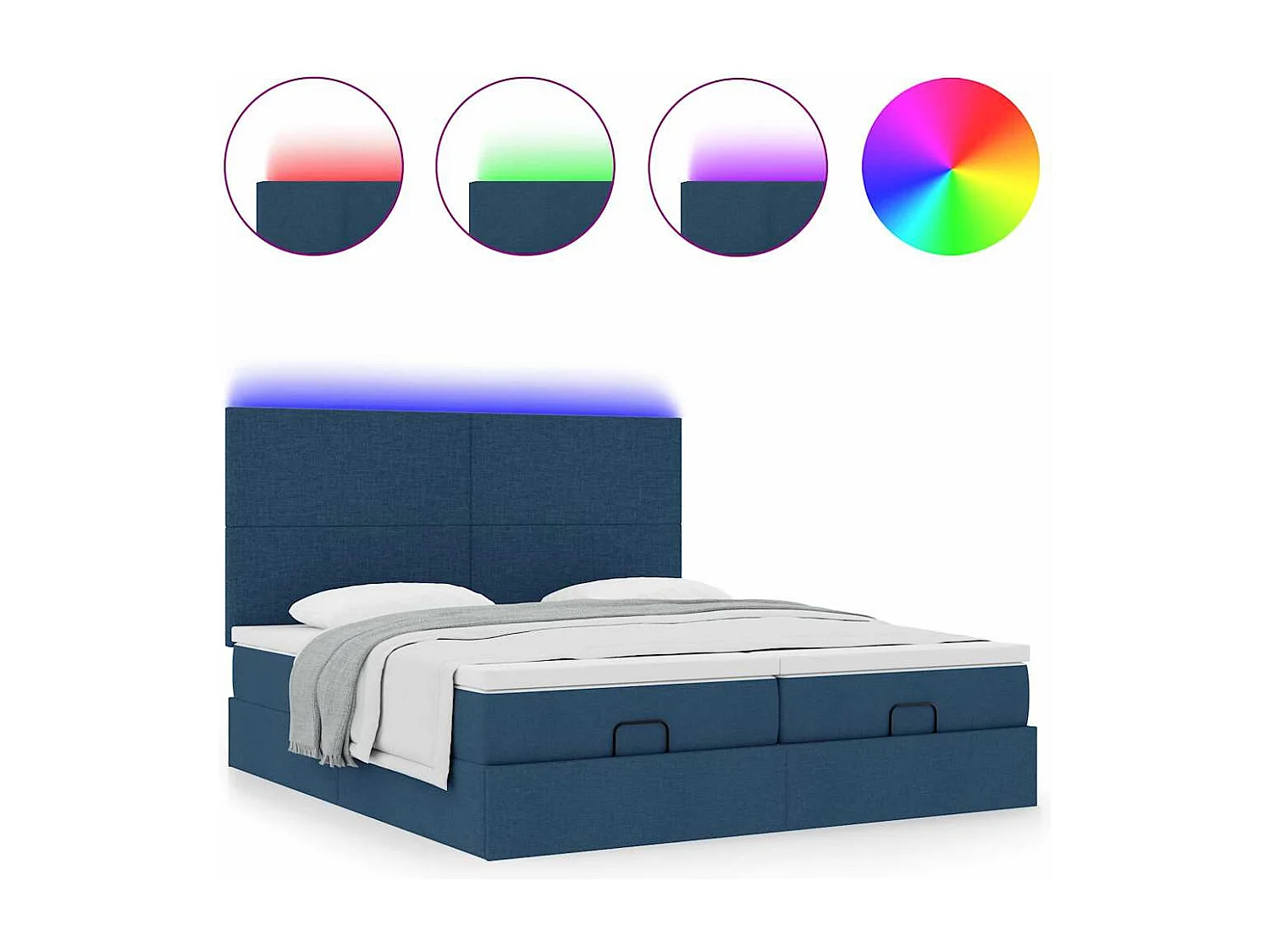 Cadre de lit ottoman avec matelas bleu 200x200cm tissu