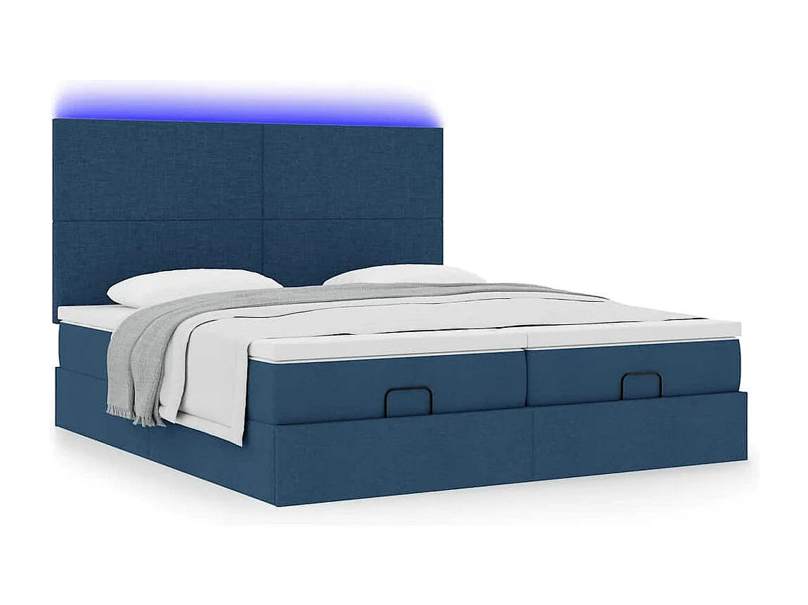 Cadre de lit ottoman avec matelas bleu 200x200cm tissu