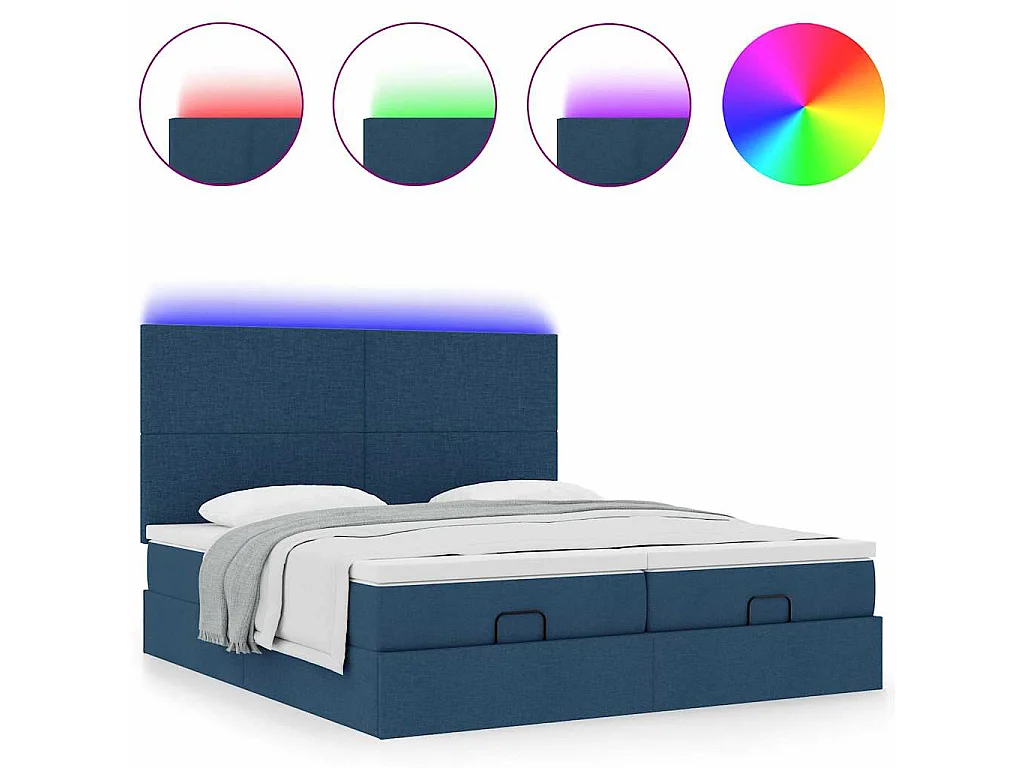 Cadre de lit ottoman avec matelas bleu 200x200cm tissu