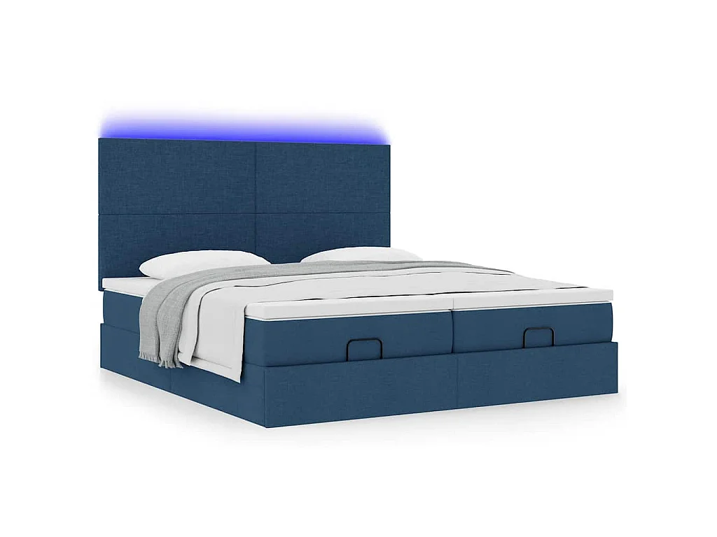 Cadre de lit ottoman avec matelas bleu 200x200cm tissu