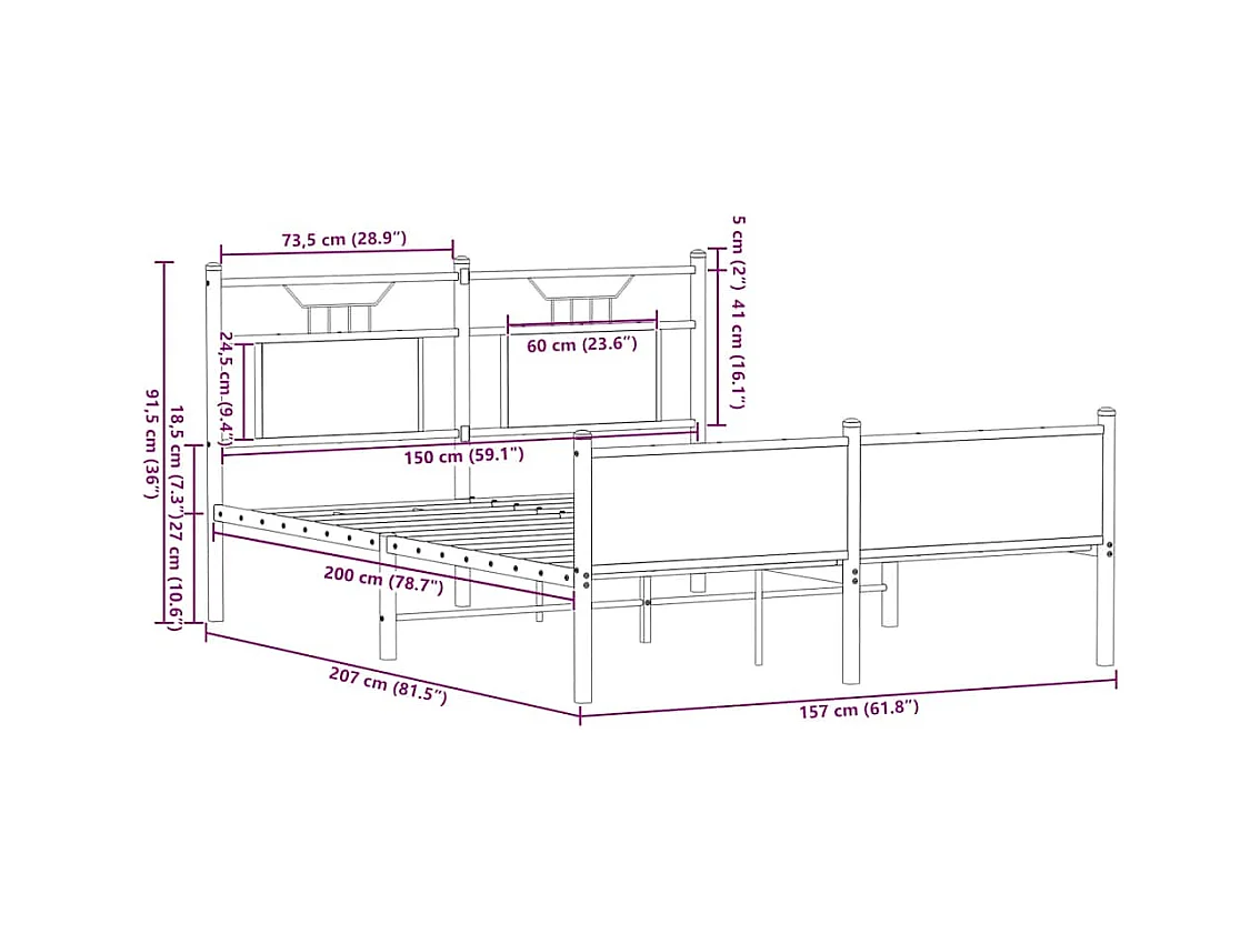 Bettgestell ohne Matratze Räuchereiche 150x200 cm Holzwerkstoff