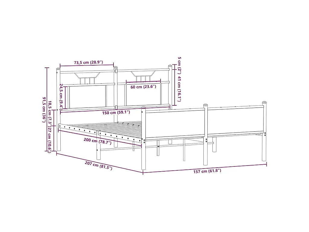 Bedframe zonder matras hout gerookt eikenkleurig 150x200 cm