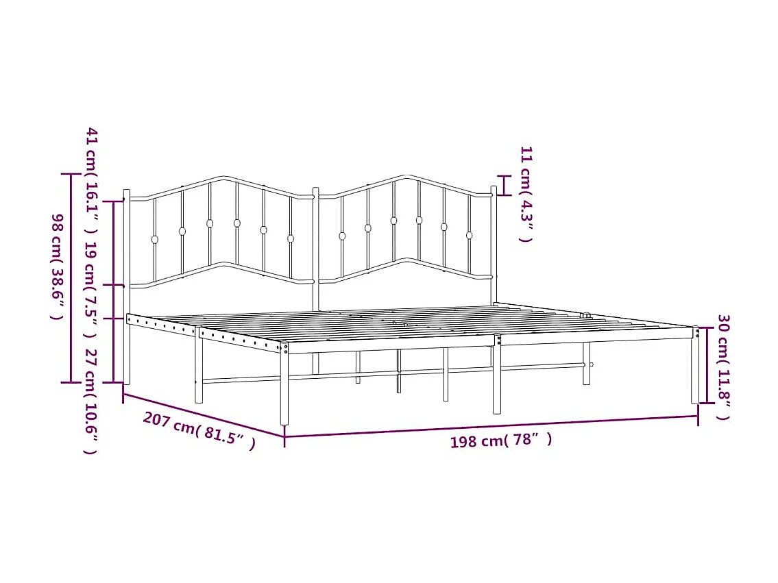 Bedframe met hoofdbord metaal zwart 193x203 cm