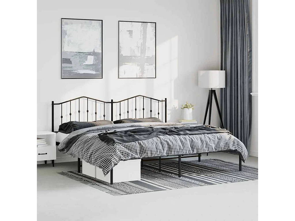 Cadre de lit métal sans matelas avec tête de lit noir 193x203cm