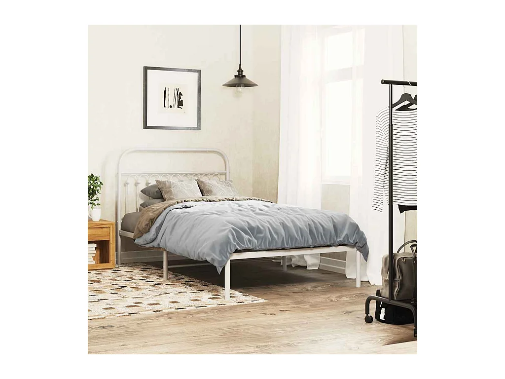 Bettgestell mit Kopfteil Metall Weiß 107x203 cm