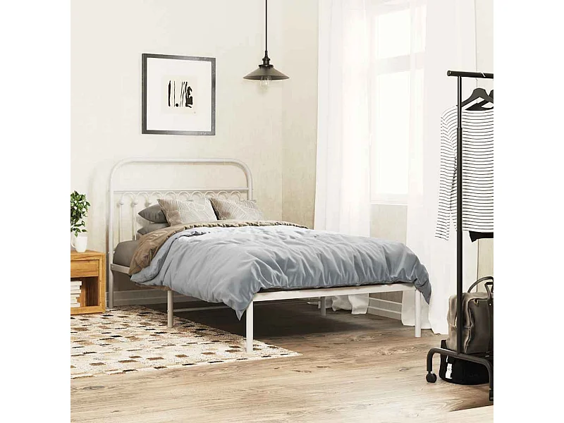 Bedframe met hoofdbord metaal wit 107x203 cm