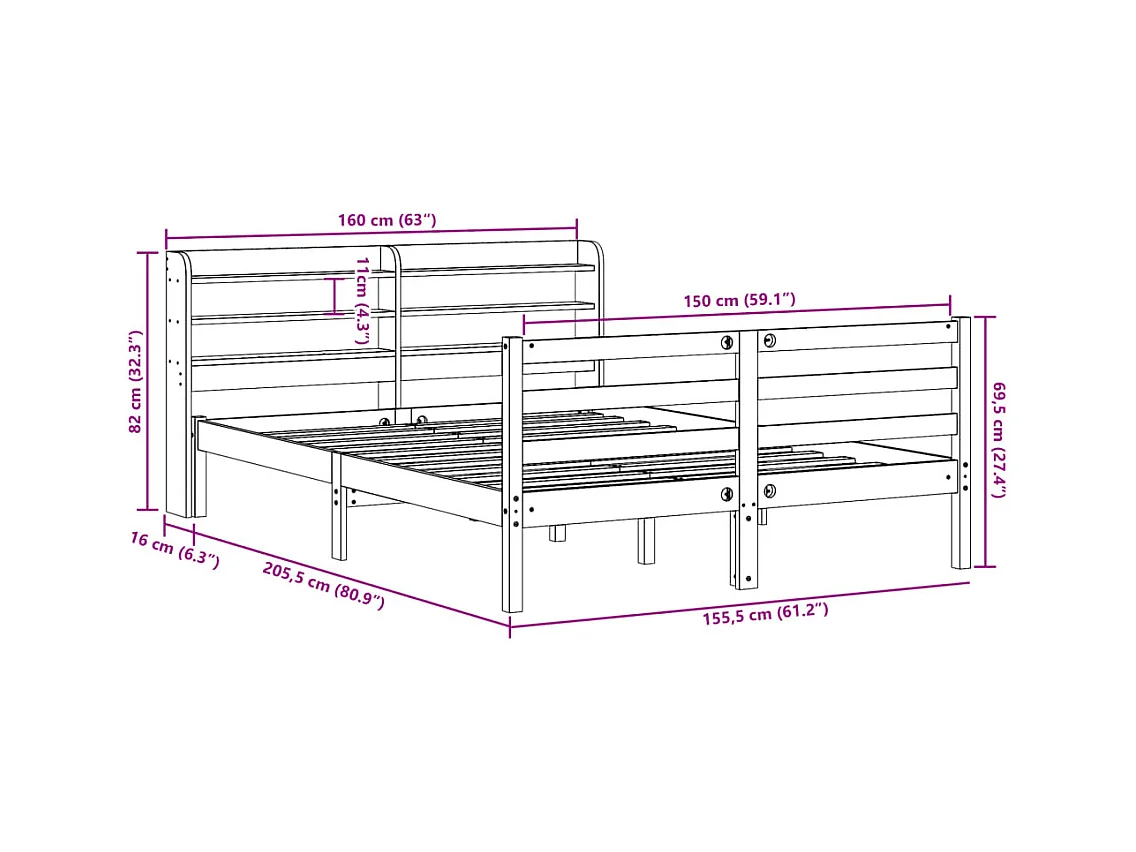 Bettgestell mit Kopfteil ohne Matratze 150x200 cm