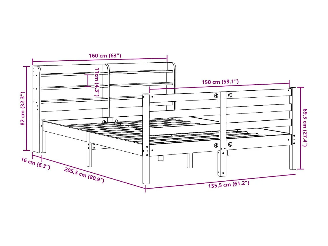 Bettgestell mit Kopfteil ohne Matratze 150x200 cm