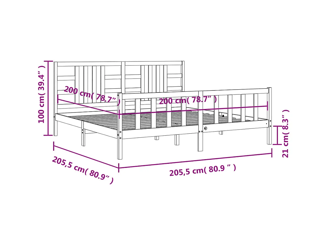 Cadre de lit sans matelas 200x200 cm bois massif de pin