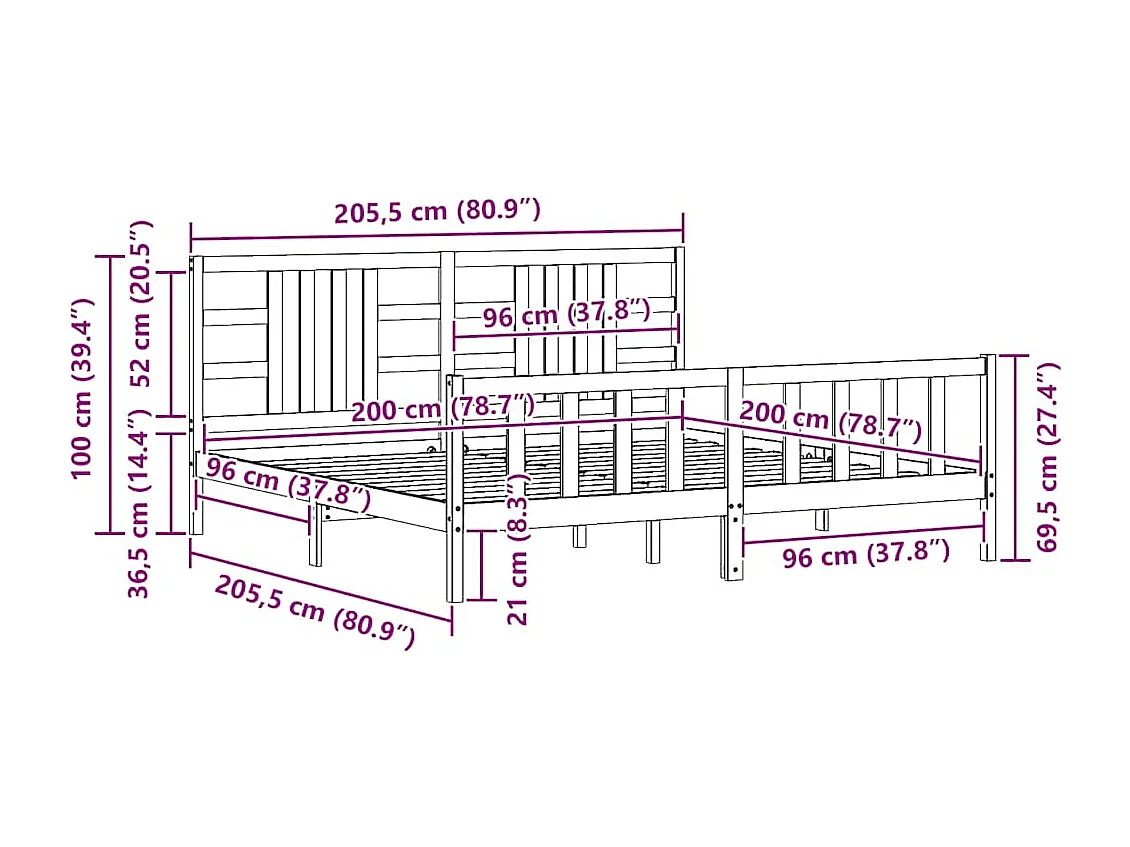 Cadre de lit sans matelas 200x200 cm bois massif de pin