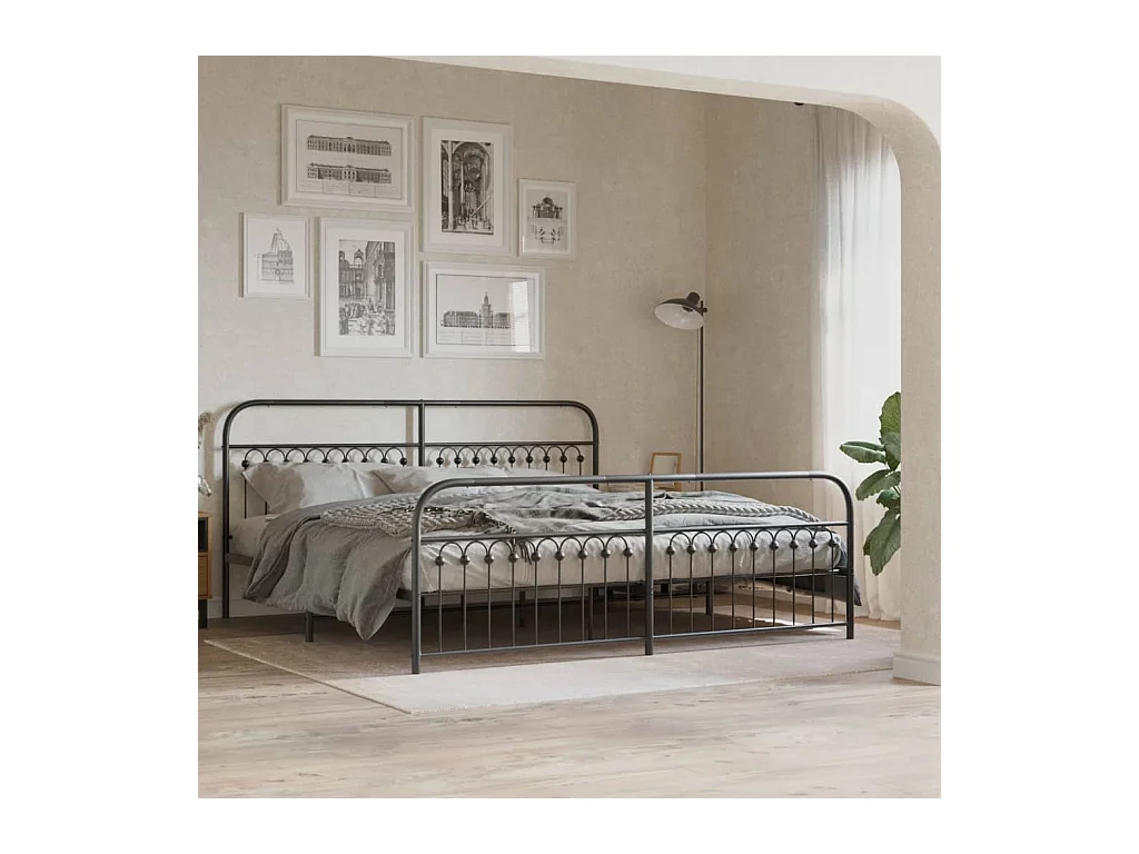 Estrutura de cama com cabeceira e pés 193x203 cm metal preto