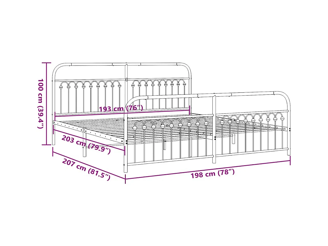 Estrutura de cama com cabeceira e pés 193x203 cm metal preto