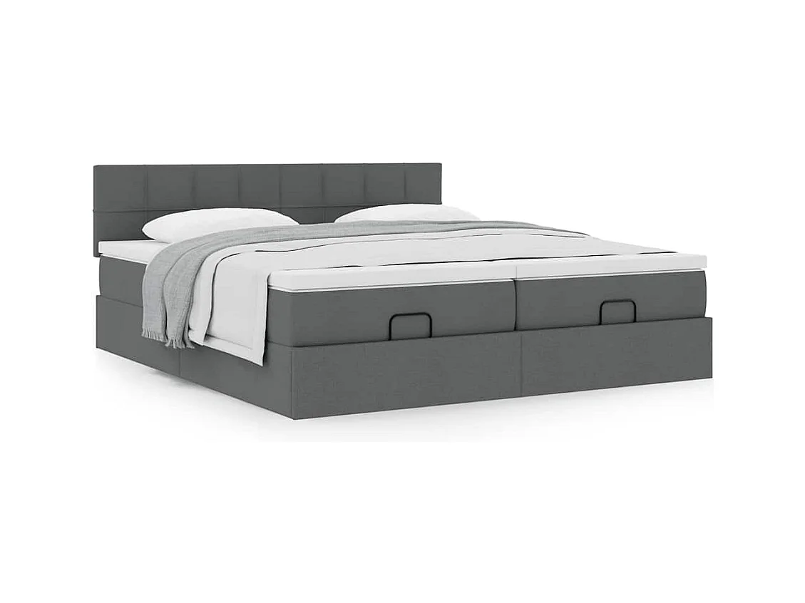 Cadre de lit ottoman avec matelas gris foncé 200x200cm tissu