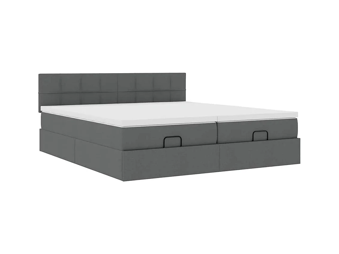 Cadre de lit ottoman avec matelas gris foncé 200x200cm tissu