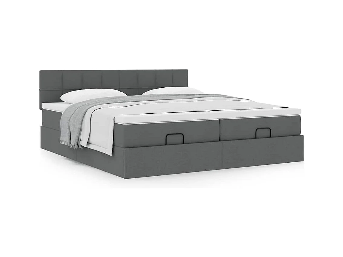 Cadre de lit ottoman avec matelas gris foncé 200x200cm tissu