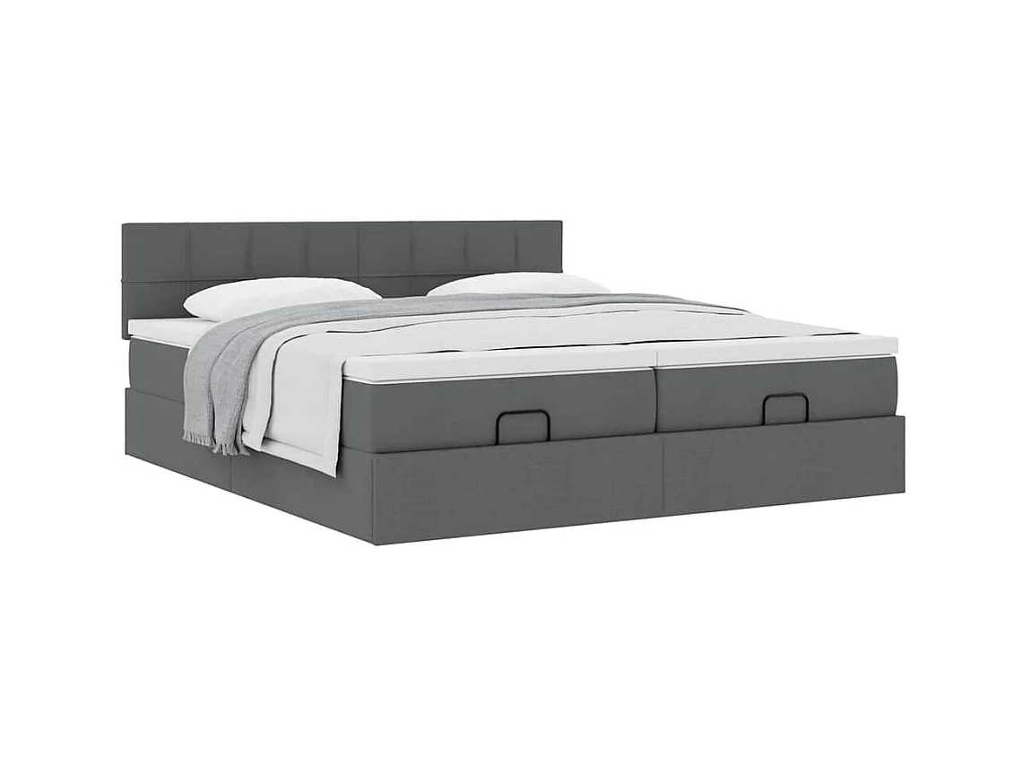 Cadre de lit ottoman avec matelas gris foncé 200x200cm tissu