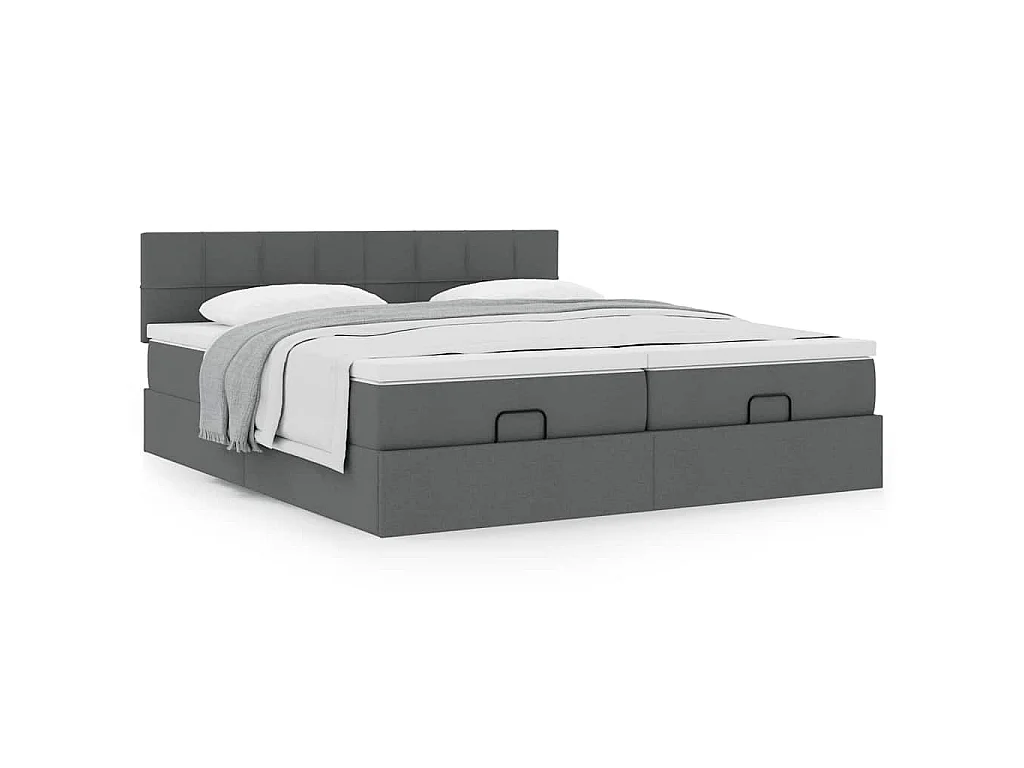 Ottoman-Bett mit Matratzen Dunkelgrau 200x200 cm Stoff