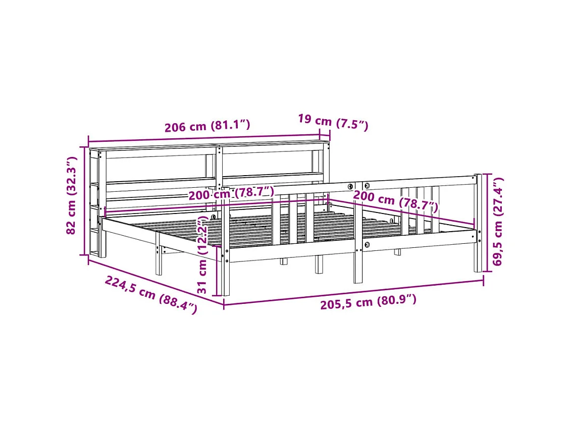 Cadre de lit avec tête de lit sans matelas blanc 200x200 cm