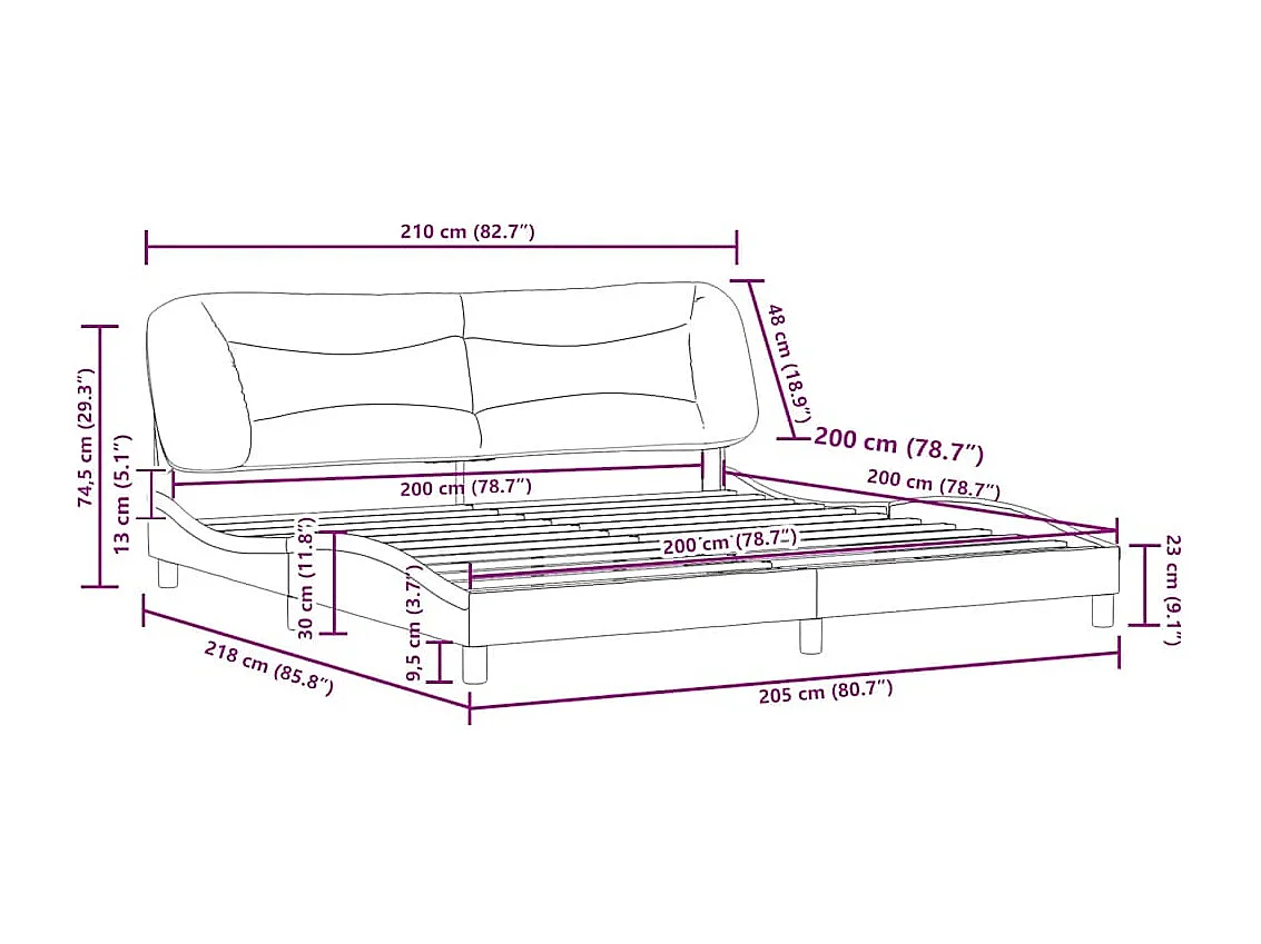 Cadre de lit sans matelas Hvar cappuccino 200x200 cm similicuir