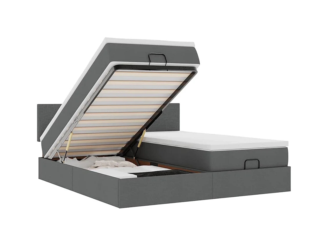 Ottoman-Bett mit Matratzen & LEDs Dunkelgrau 200x200 cm Stoff
