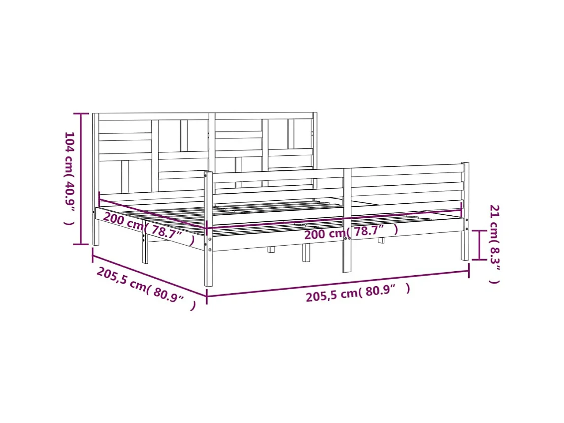 Cadre de lit sans matelas blanc 200x200 cm bois massif