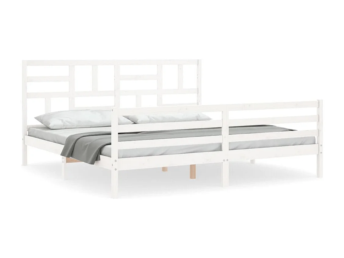 Bedframe met hoofdbord massief hout wit 200x200 cm