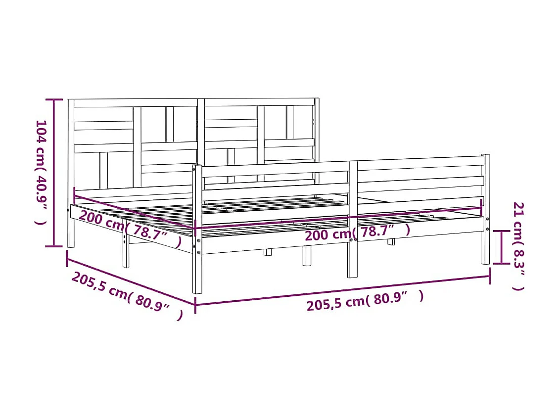 Bedframe met hoofdbord massief hout wit 200x200 cm
