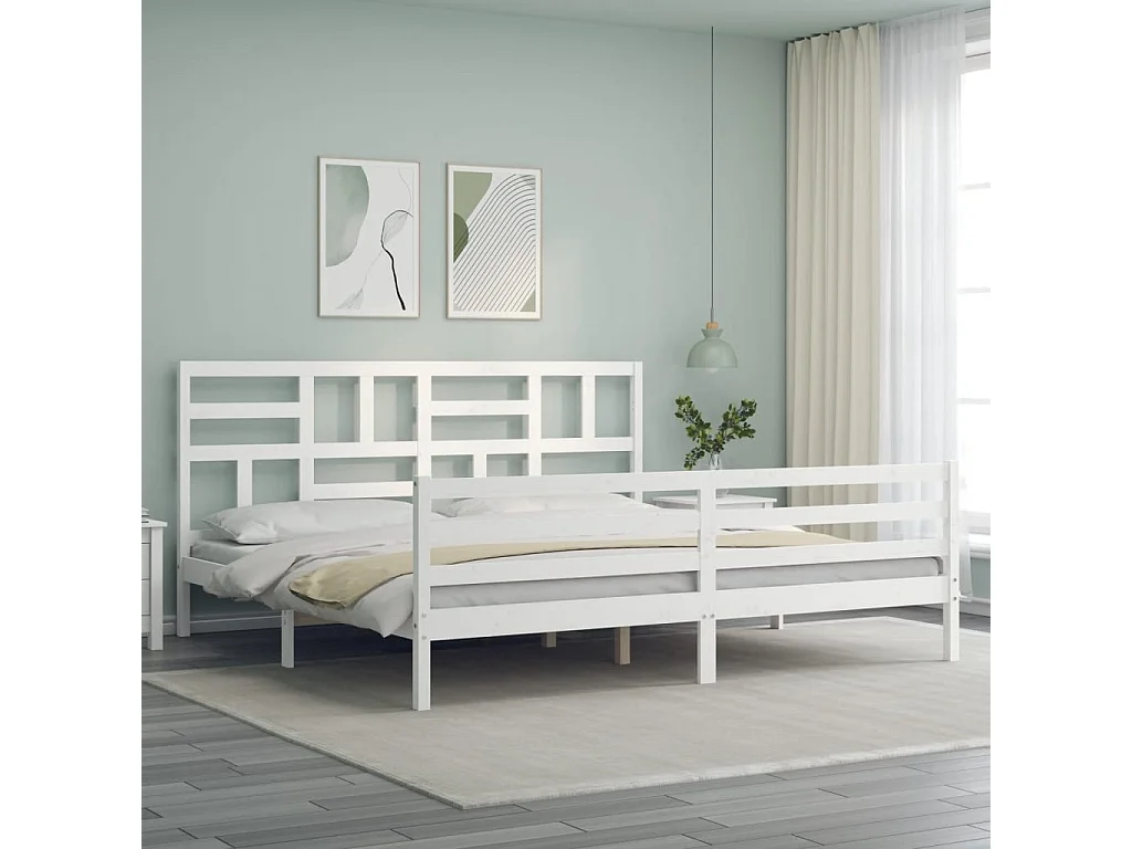 Bedframe met hoofdbord massief hout wit 200x200 cm