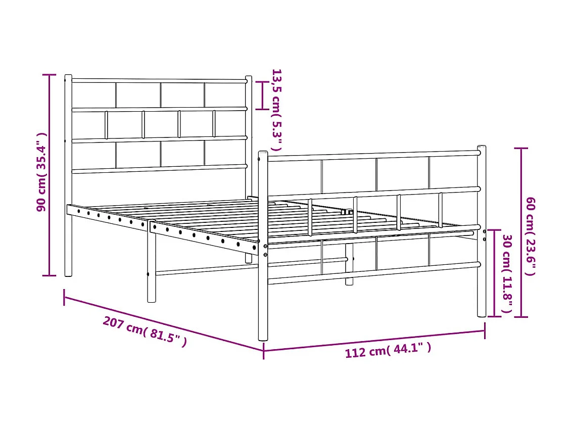 Bedframe met hoofd- en voeteneinde metaal wit 107x203 cm