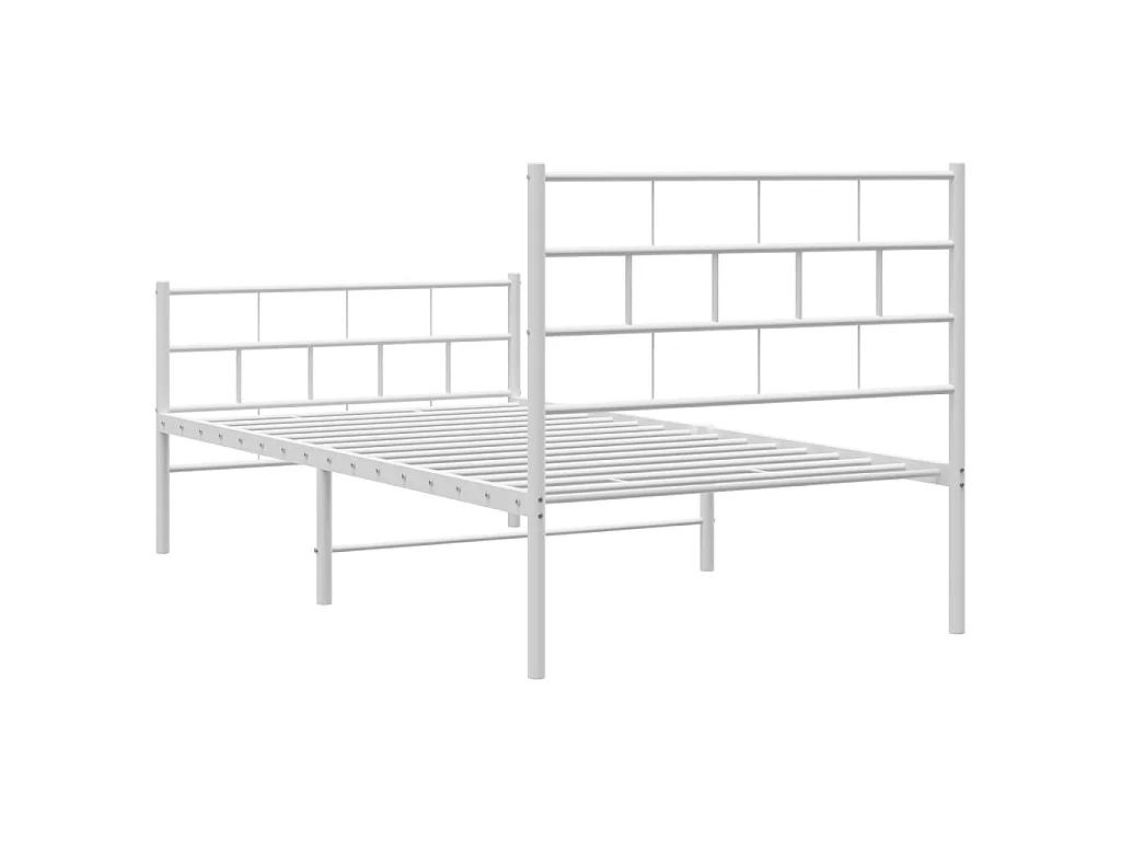Cadre de lit métal sans matelas et pied de lit blanc 107x203 cm