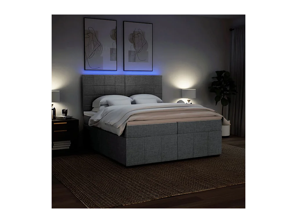 Sommier à lattes de lit avec matelas Gris clair 200x200cm Tissu