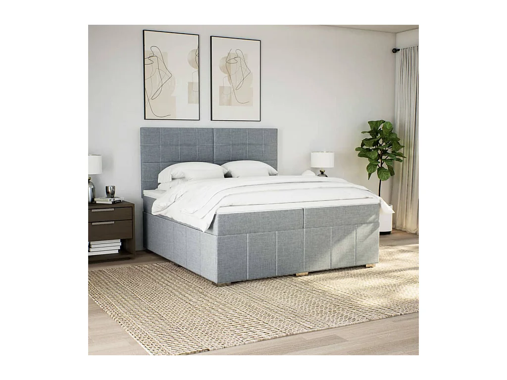 Sommier à lattes de lit avec matelas Gris clair 200x200cm Tissu