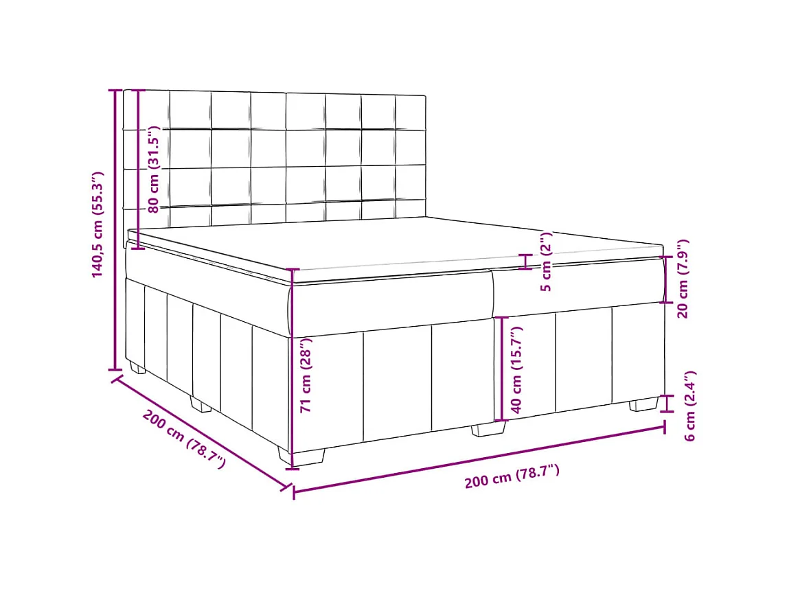 Sommier à lattes de lit avec matelas Gris clair 200x200cm Tissu