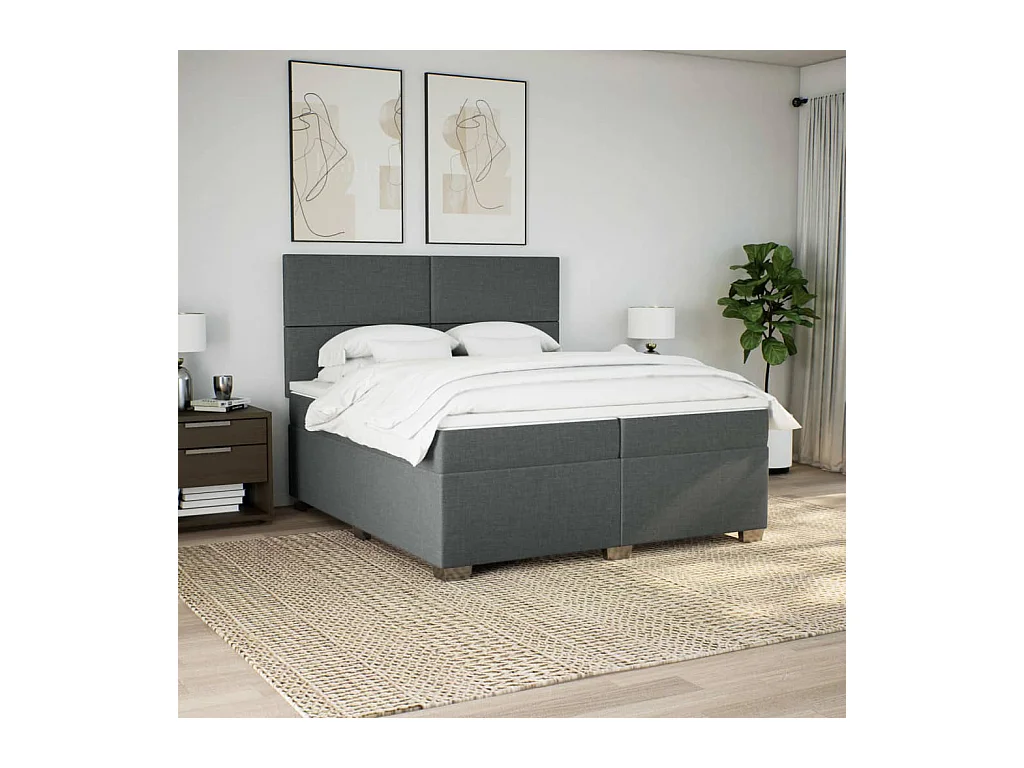Sommier à lattes de lit avec matelas Gris foncé 200x200cm Tissu