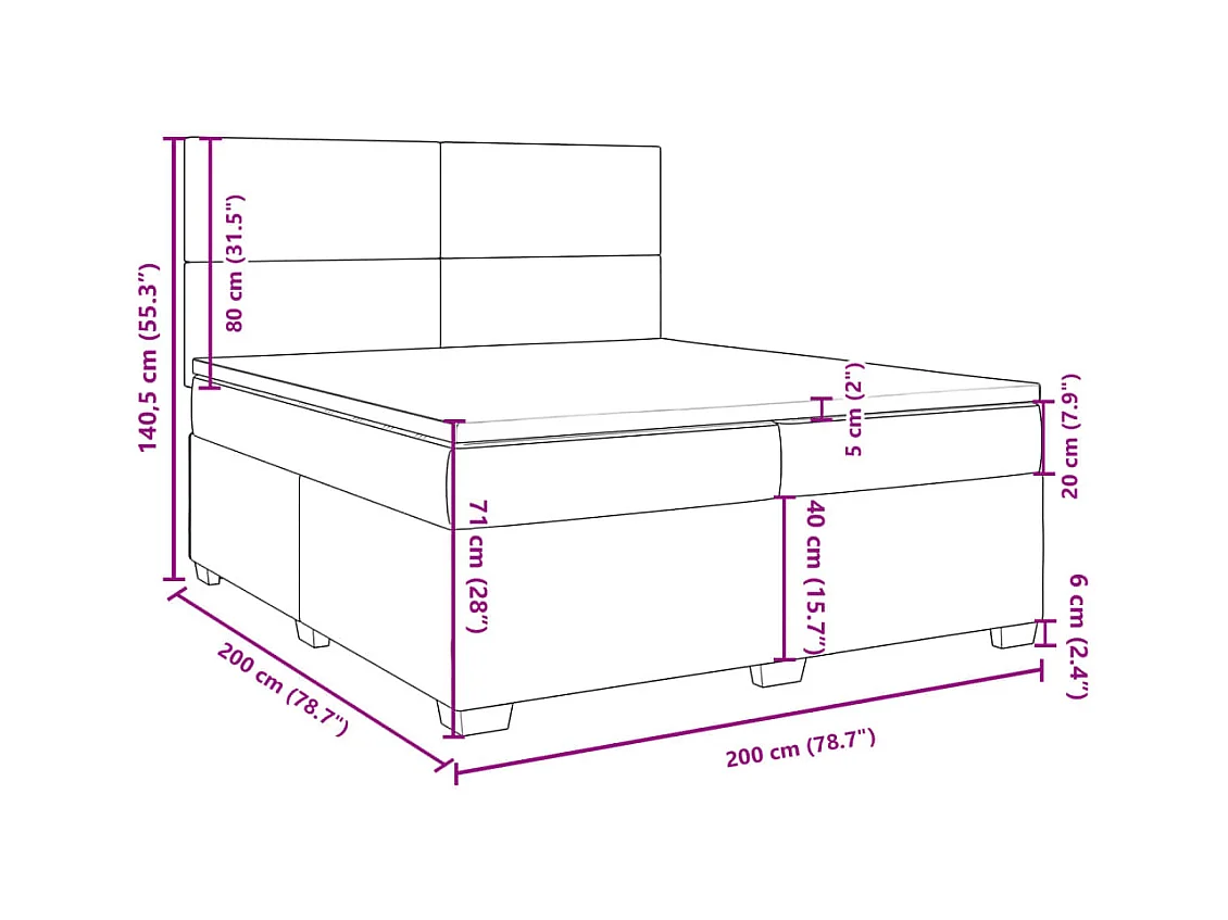 Sommier à lattes de lit avec matelas Gris foncé 200x200cm Tissu