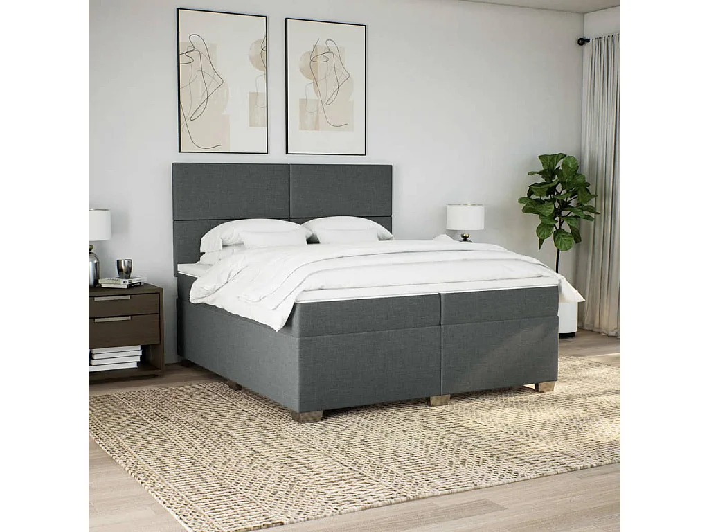 Sommier à lattes de lit avec matelas Gris foncé 200x200cm Tissu