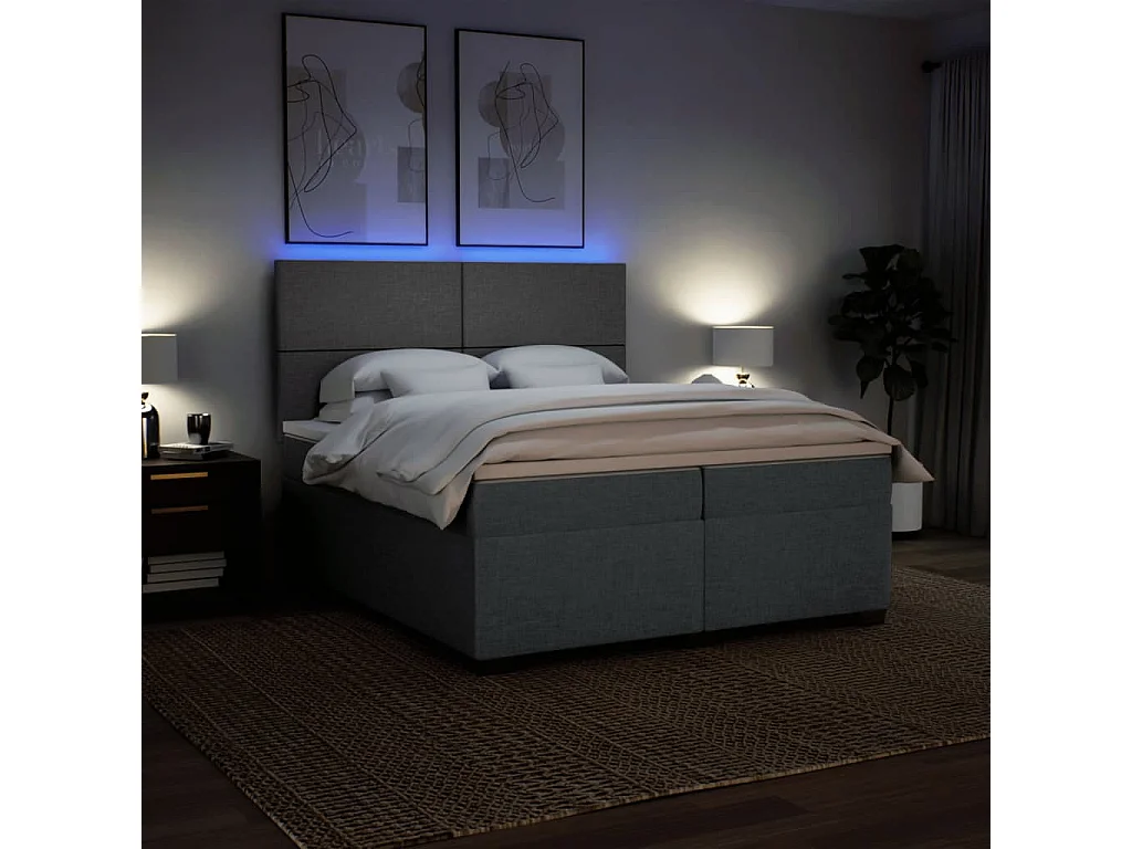 Sommier à lattes de lit avec matelas Gris foncé 200x200cm Tissu